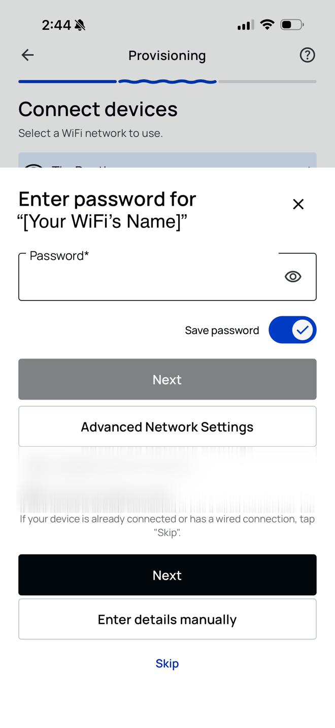 The password entry dialog for the selected WiFi network